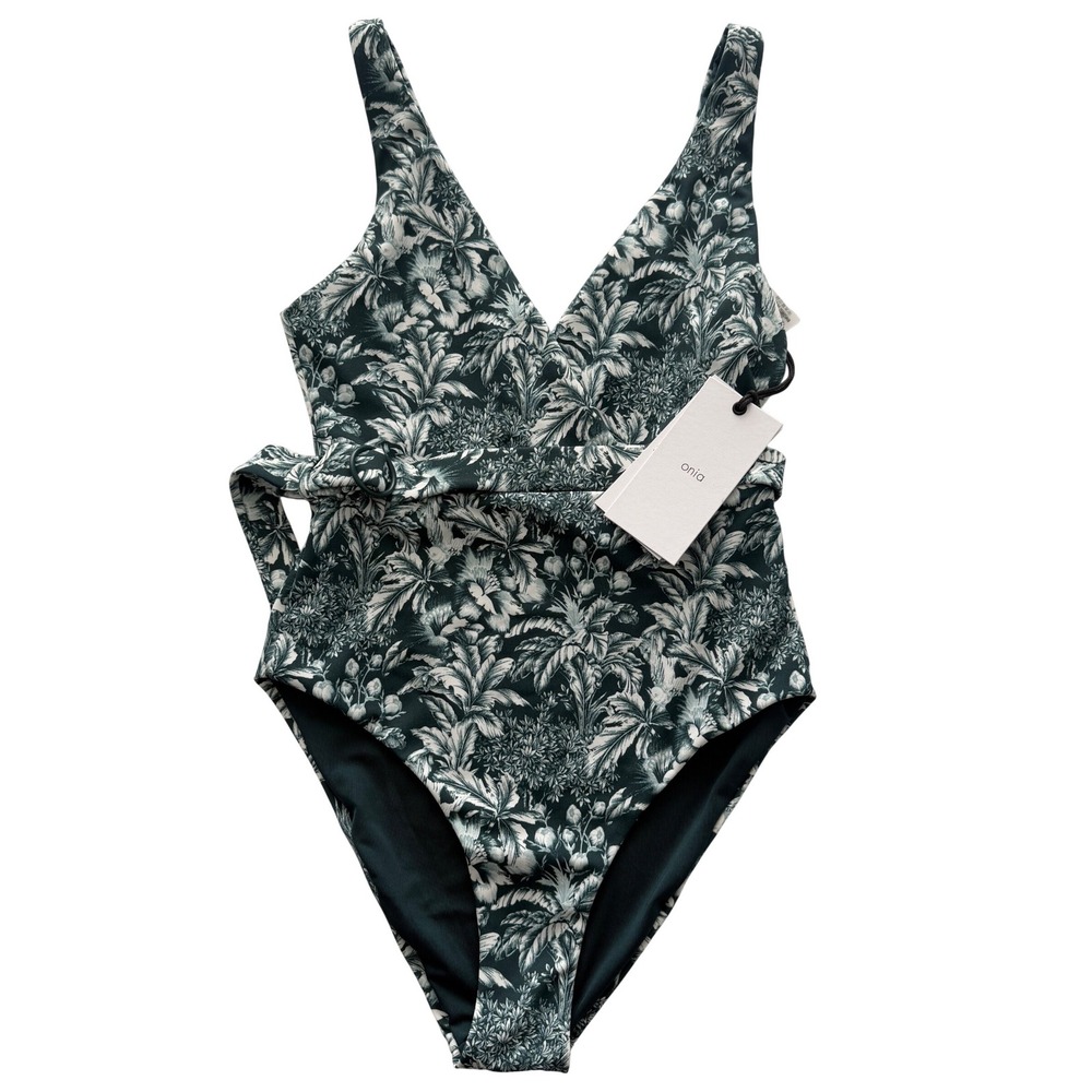 Onia Michelle One Piece Swimsuit XS‎ Sea Moss White Jungle Toi Belted WSO15-17OP